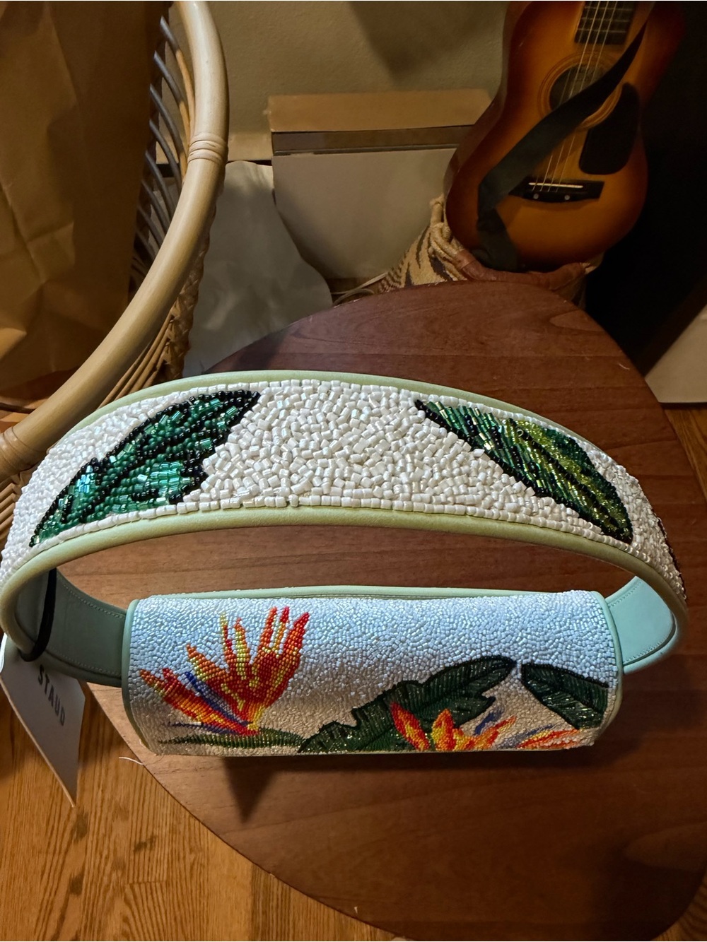 STAUD Beaded Tropical Floral Shoulder Bag in Light Green - Picture 3 of 10